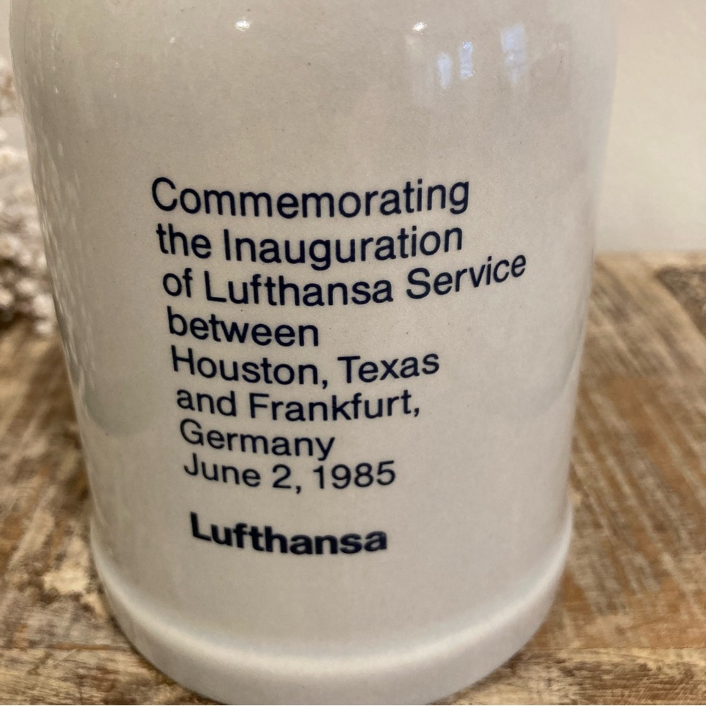 Vintage Lufthansa Stoneware Commemorative Beer Stein Houston - Frankfort 1985 - Picture 5 of 11